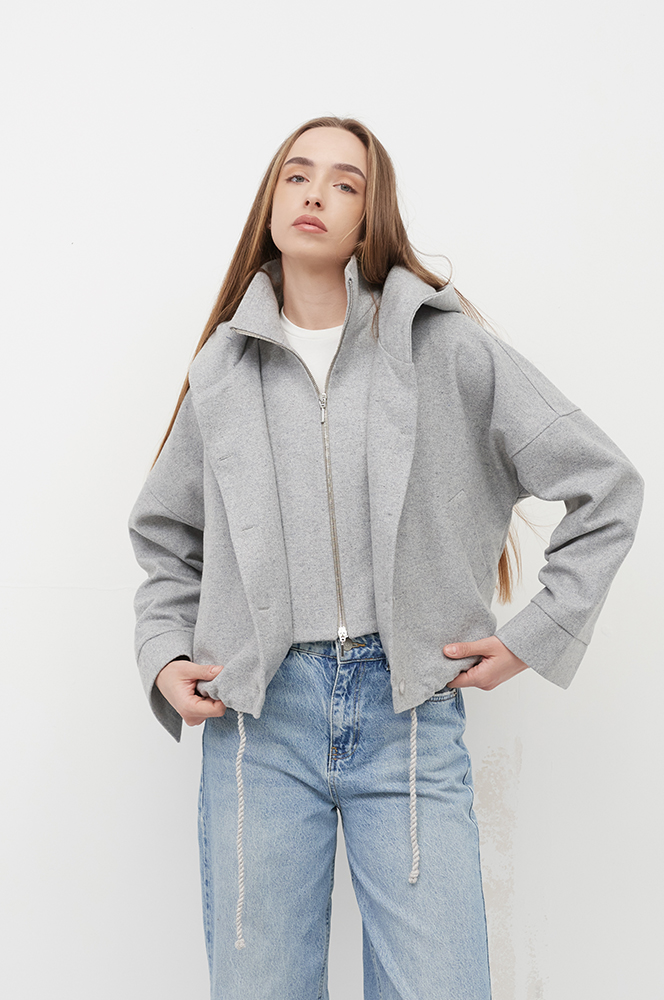 Куртка вовна з каптуром світлий сірий (КУ 16)